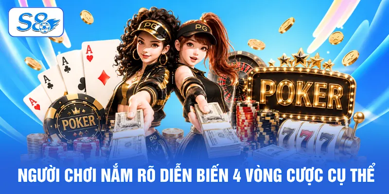 Poker Online - Khám Phá 4 Vòng Cược Gay Cấn Tại Nhà Cái S8 4 Người chơi nắm rõ diễn biến 4 vòng cược cụ thể